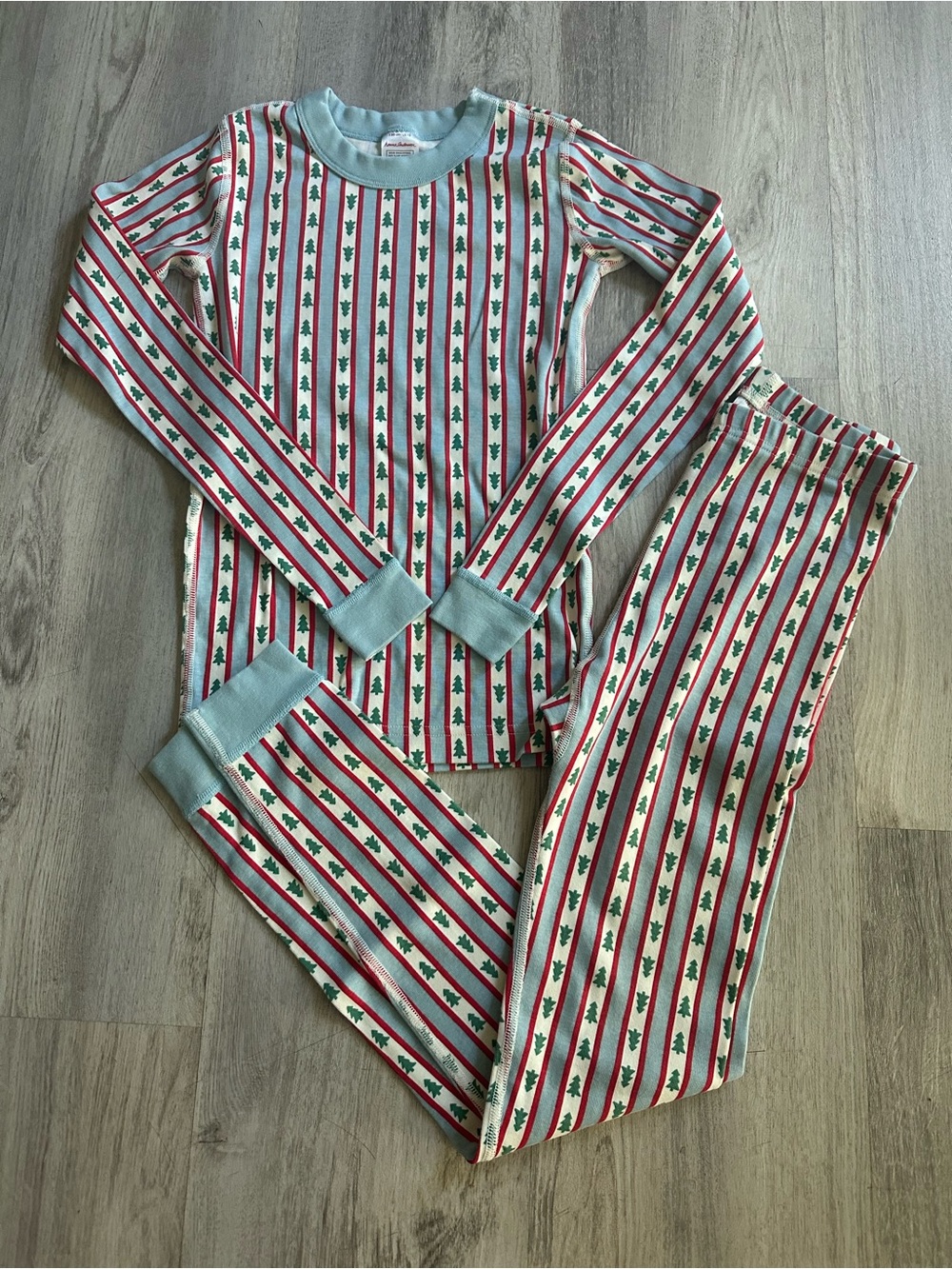 Hanna Andersson Red blue and cream Stripe Tree Pajama Set